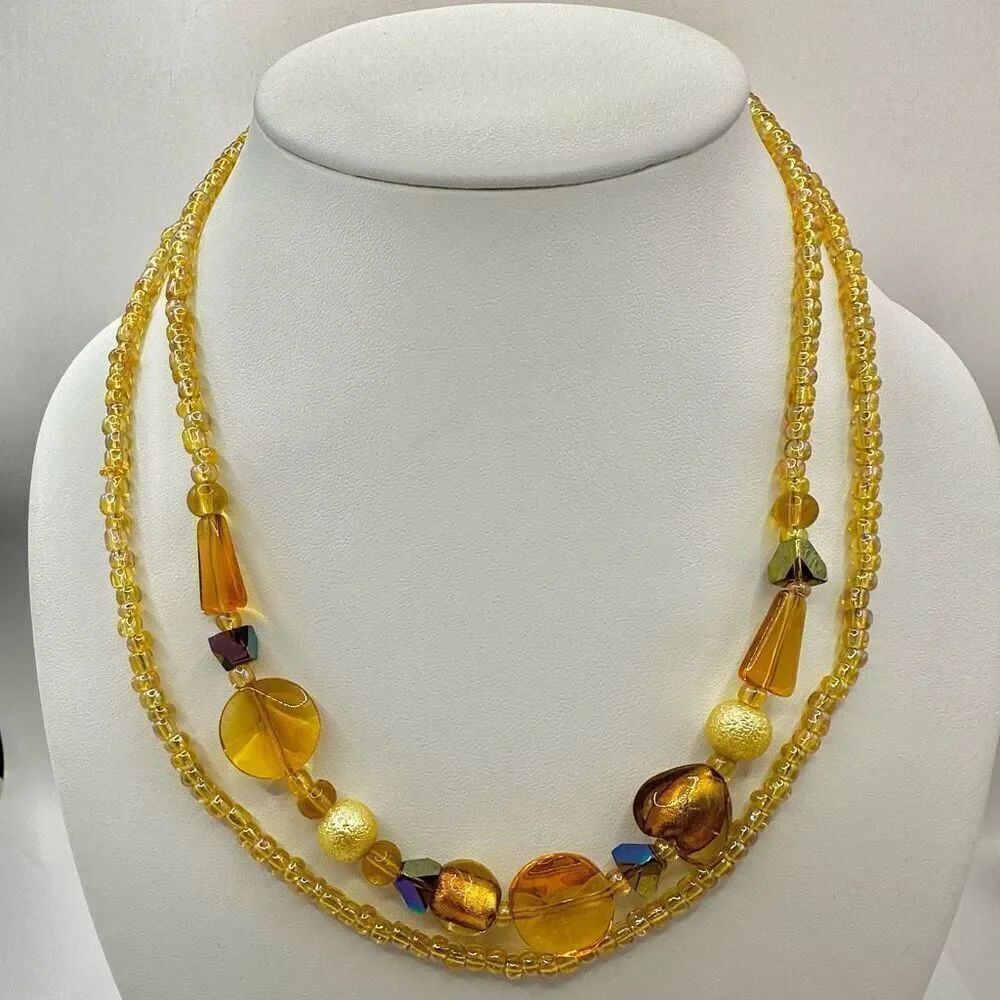 Yellow beaded double strand necklace